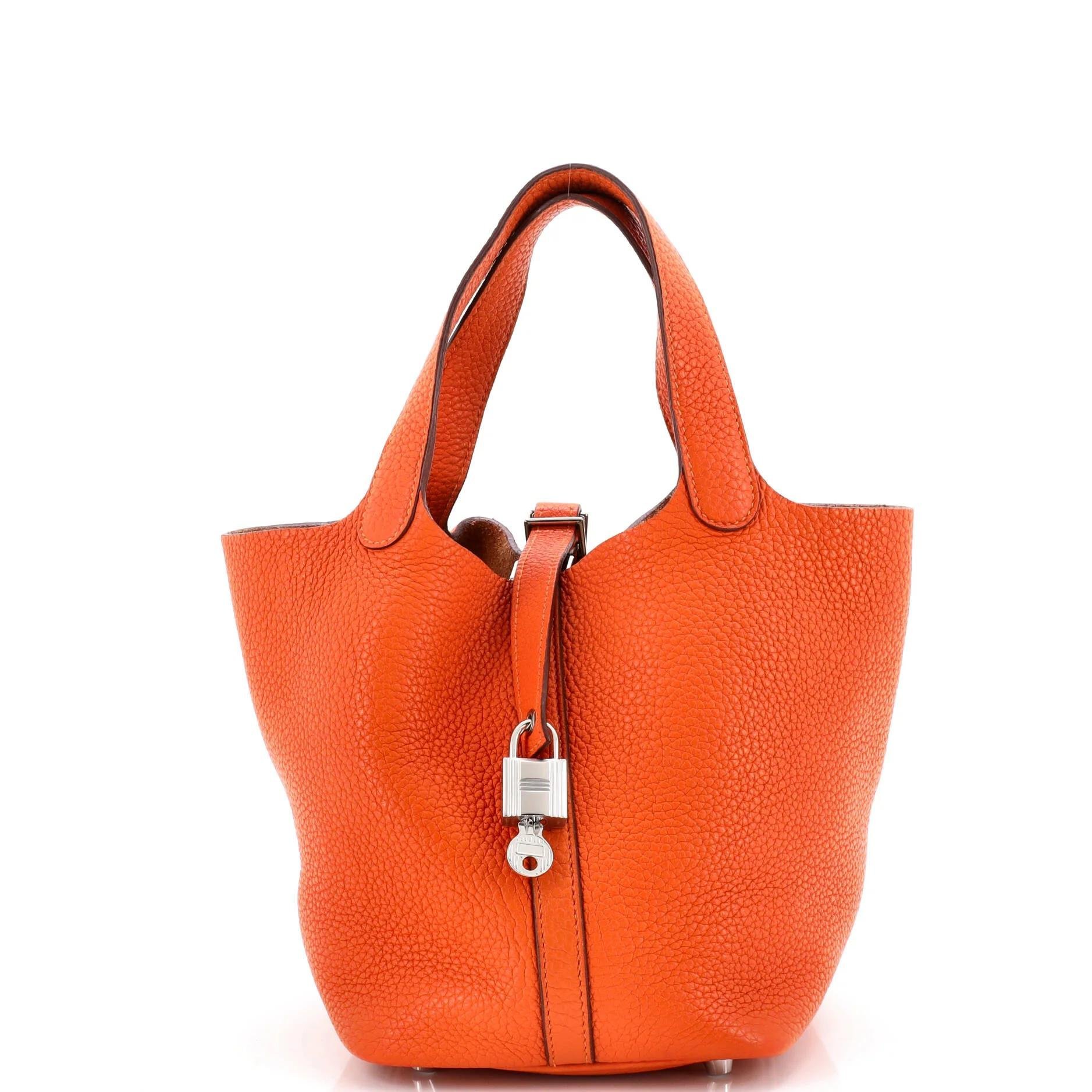 Hermes Picotin 18 Handbag Orange Clemence Leather 2013