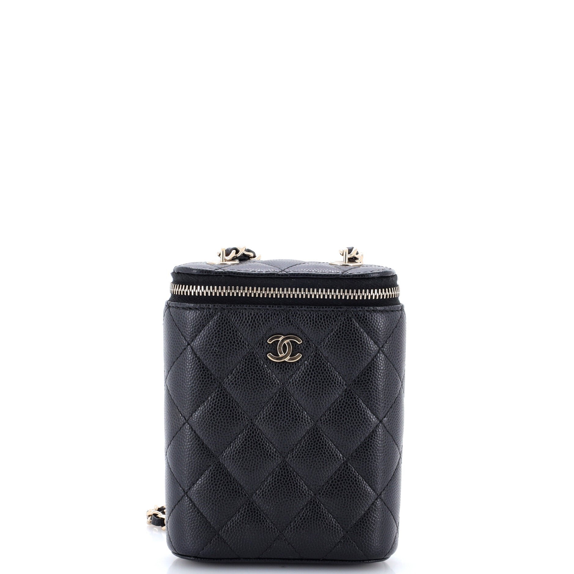 Vertical Classic Vanity Case with Chain Quilted Caviar Small