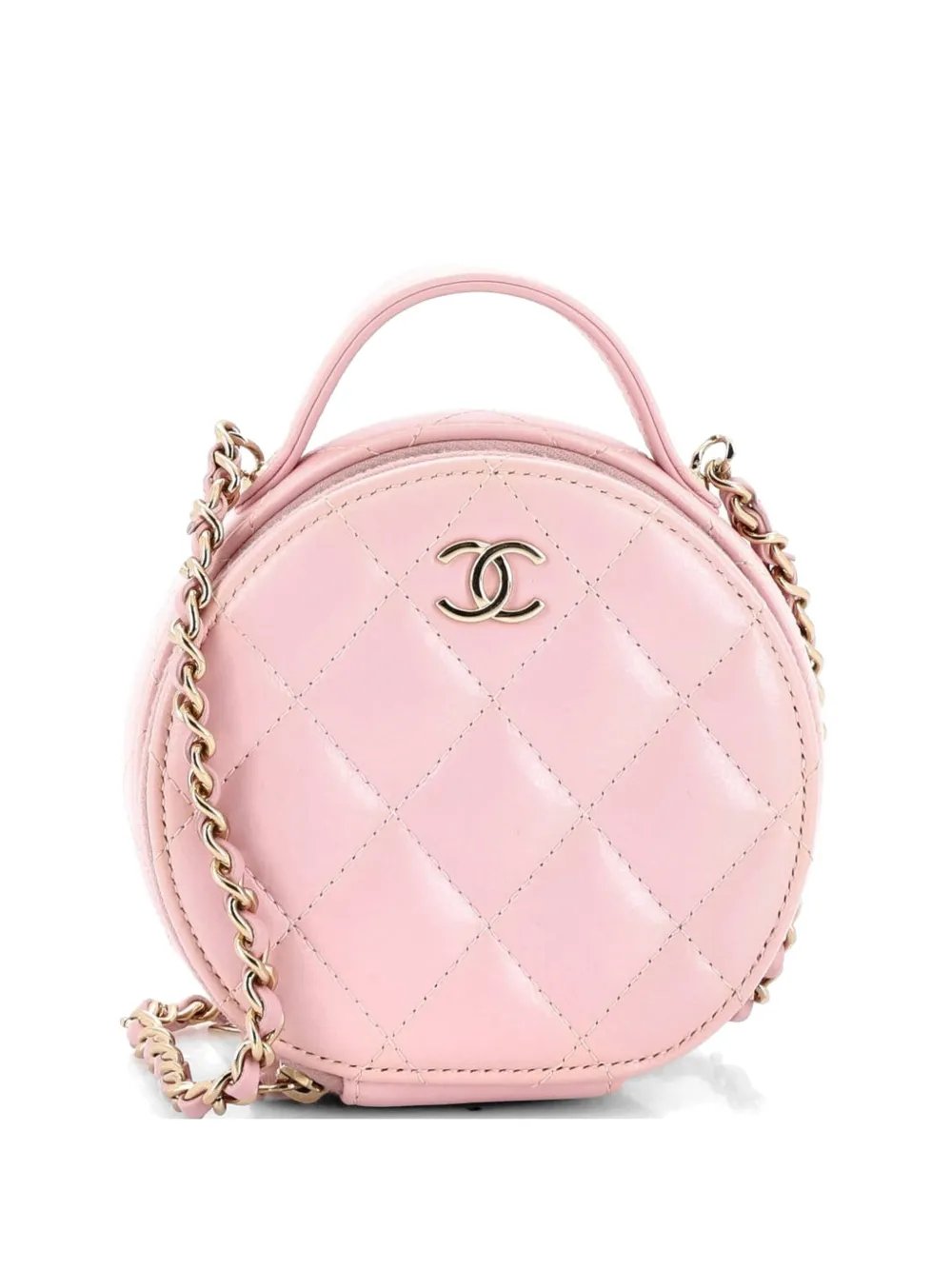 Handle with Care Round Vanity Case with Chain Quilted Lambskin Small crossbody bag