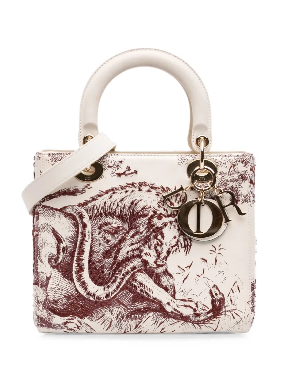 2018 Medium Smooth Calfskin Embroidered Beaded Toile de Jouy Lady Dior satchel