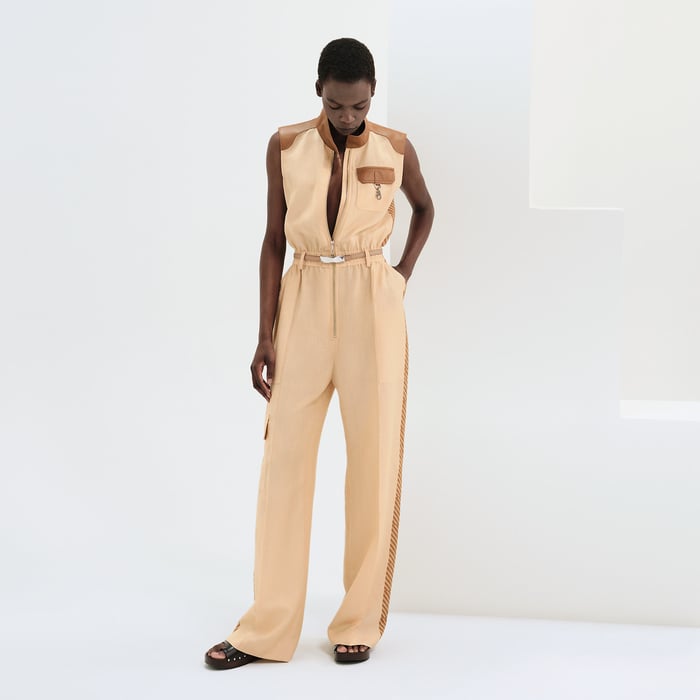 Beige Pyrite Jumpsuit With Workwear Detail