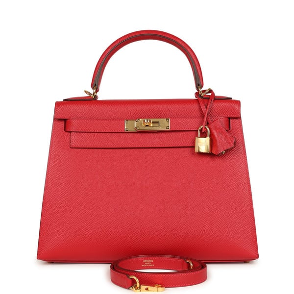 Hermes Pre-owned Hermes Kelly Sellier 28 Rouge Casaque Epsom Gold Hardware