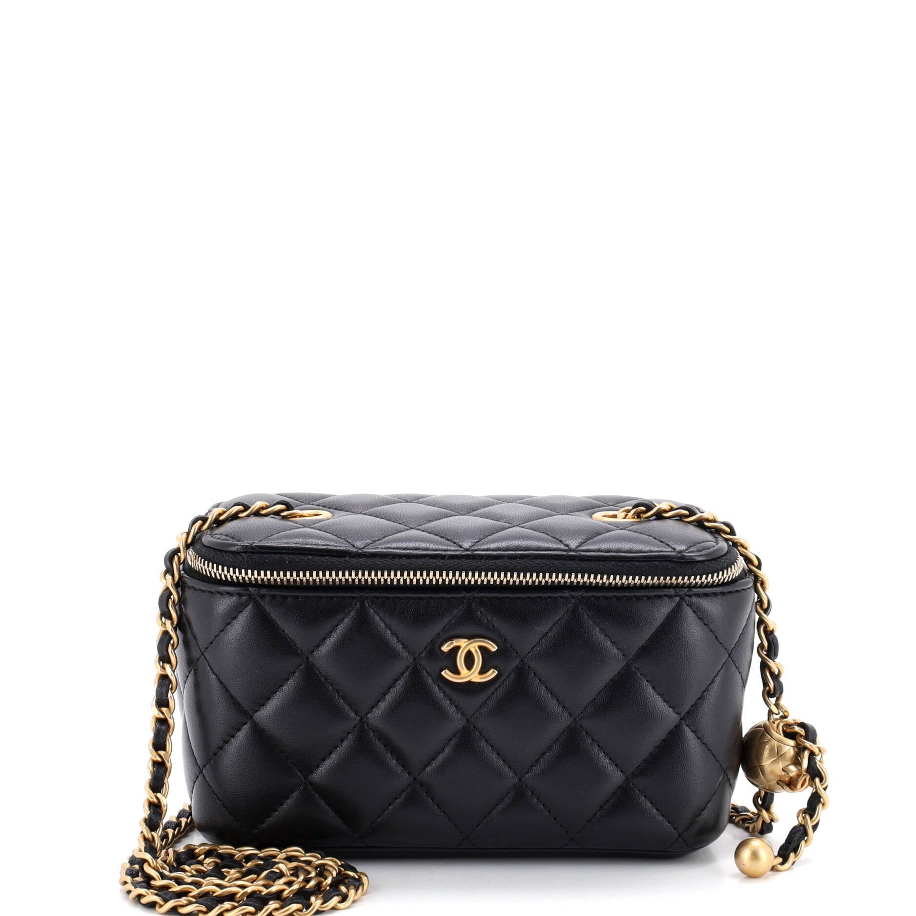 Pearl Crush Vanity Case with Chain Quilted Lambskin Small