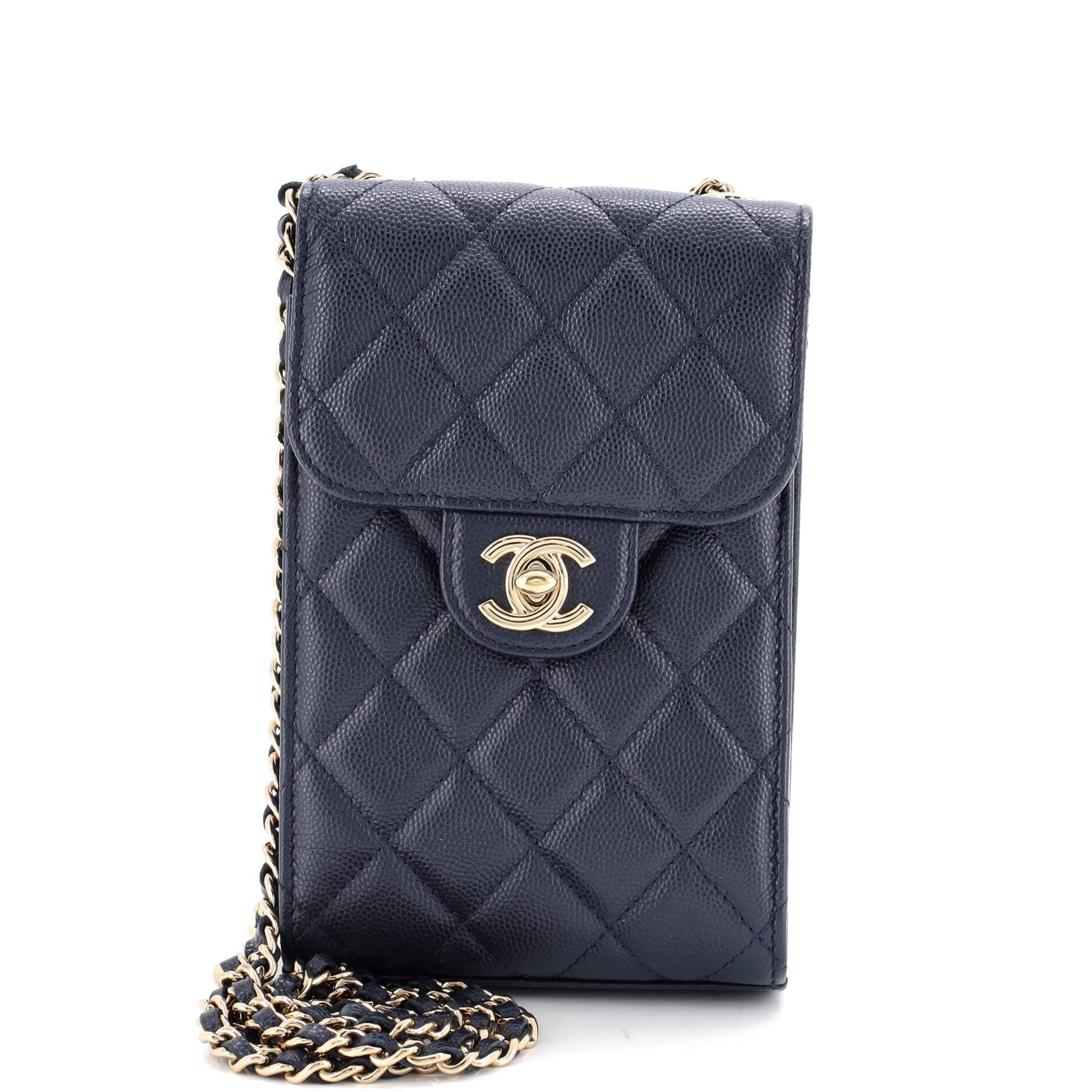 CC Flap Phone Holder Crossbody Bag Quilted Caviar