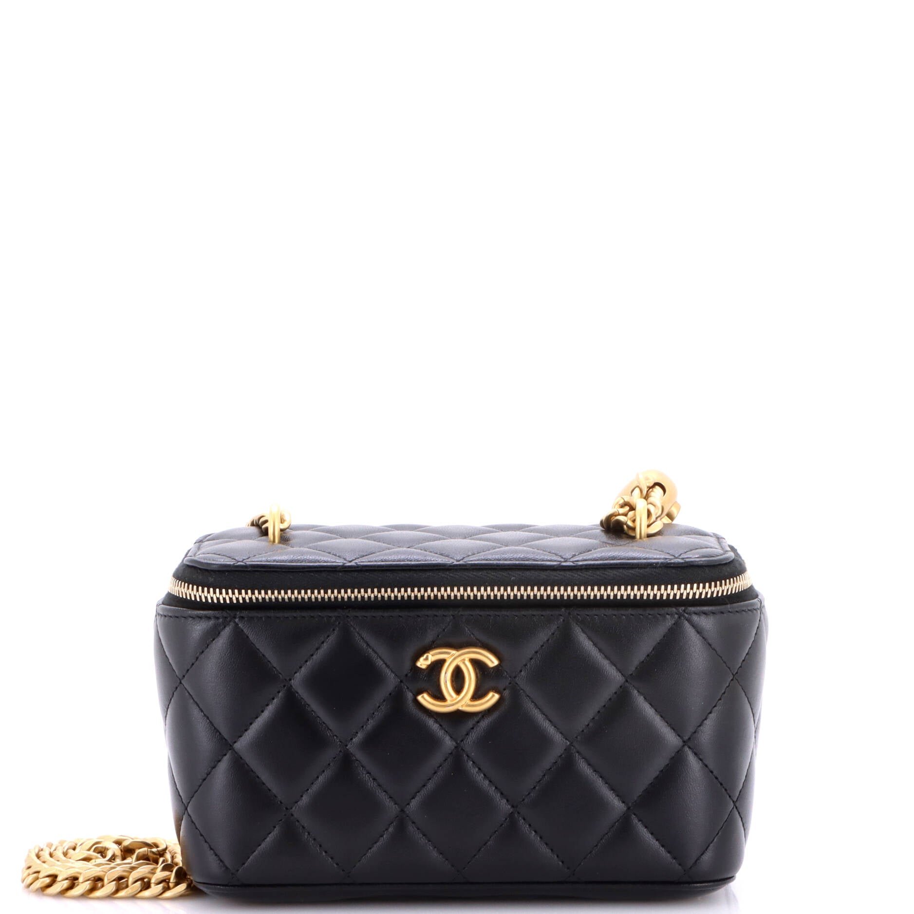 Sweet Heart Vanity Case with Chain Quilted Lambskin Small