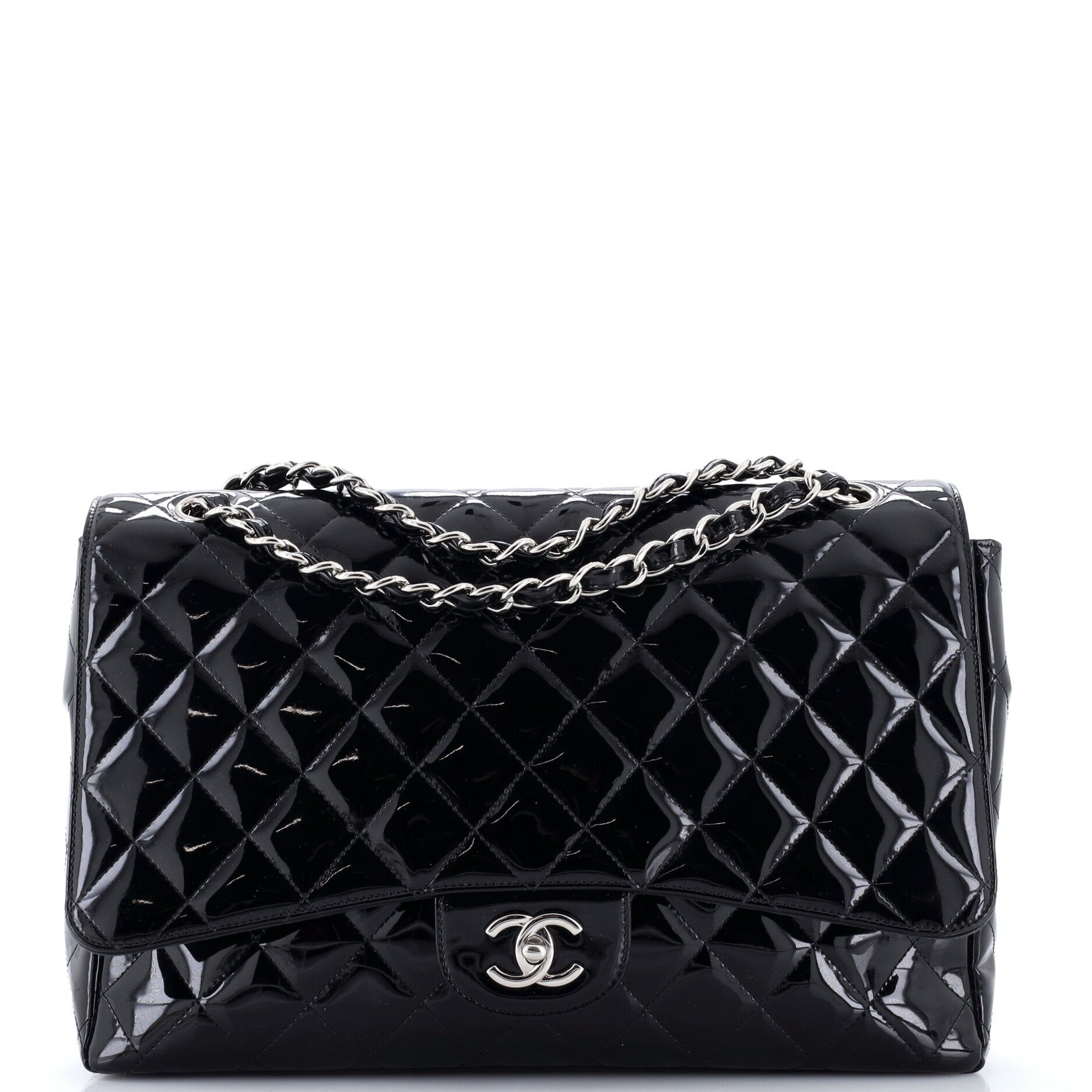 Chanel Vintage Classic Single Flap Bag Quilted Patent Maxi
