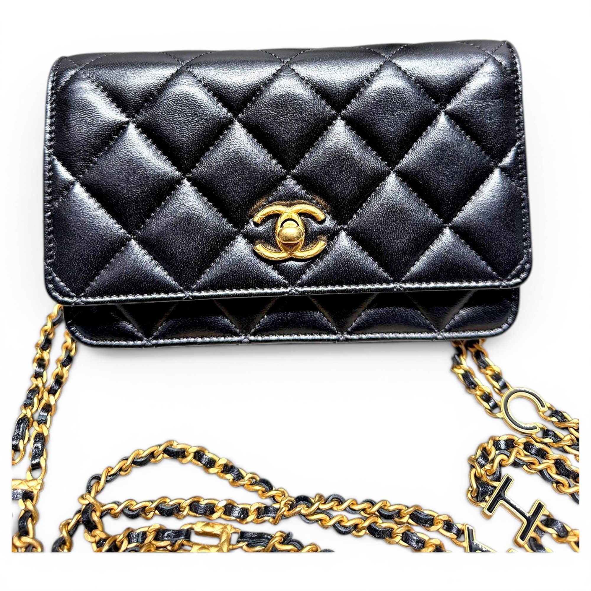 Trendy CC Wallet on Chain leather handbag