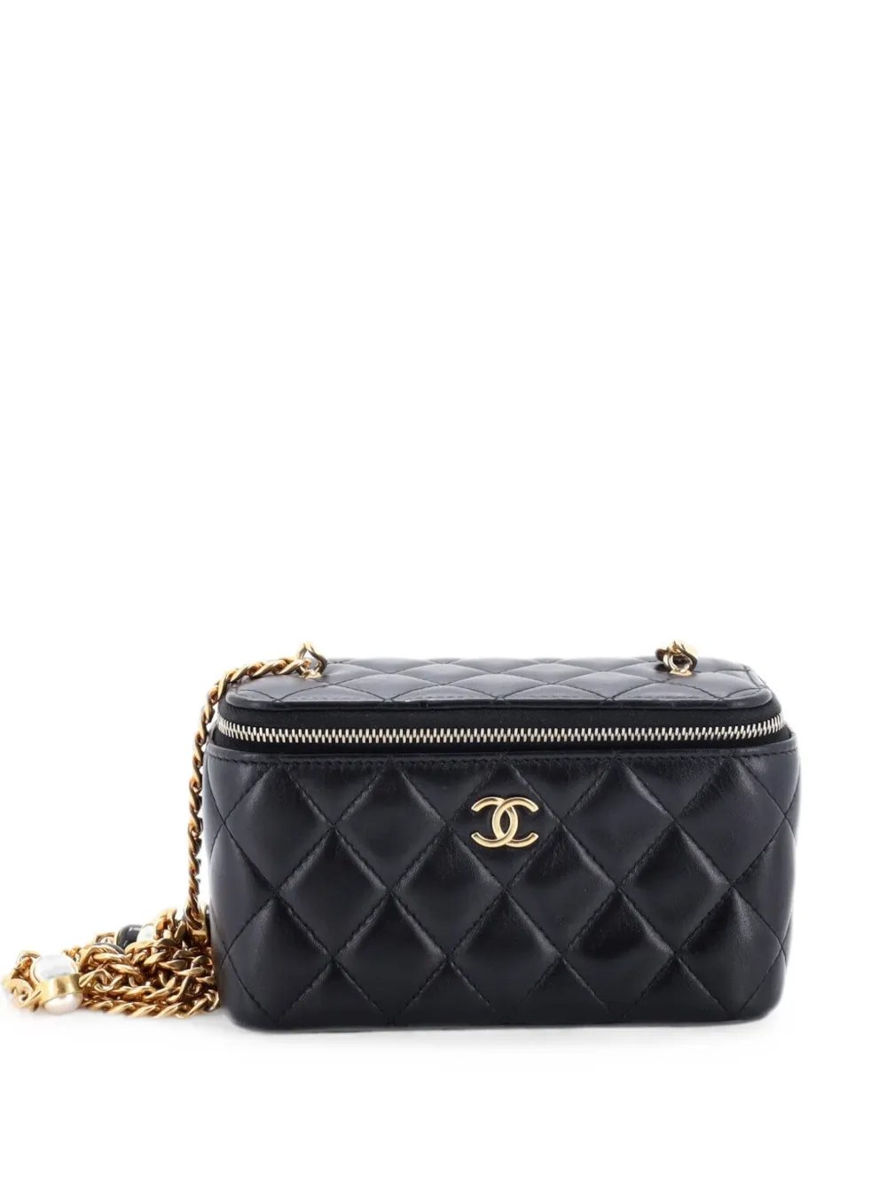 Classic Vanity Case with Resin Pearl Chain Quilted Lambskin Small clutch bag