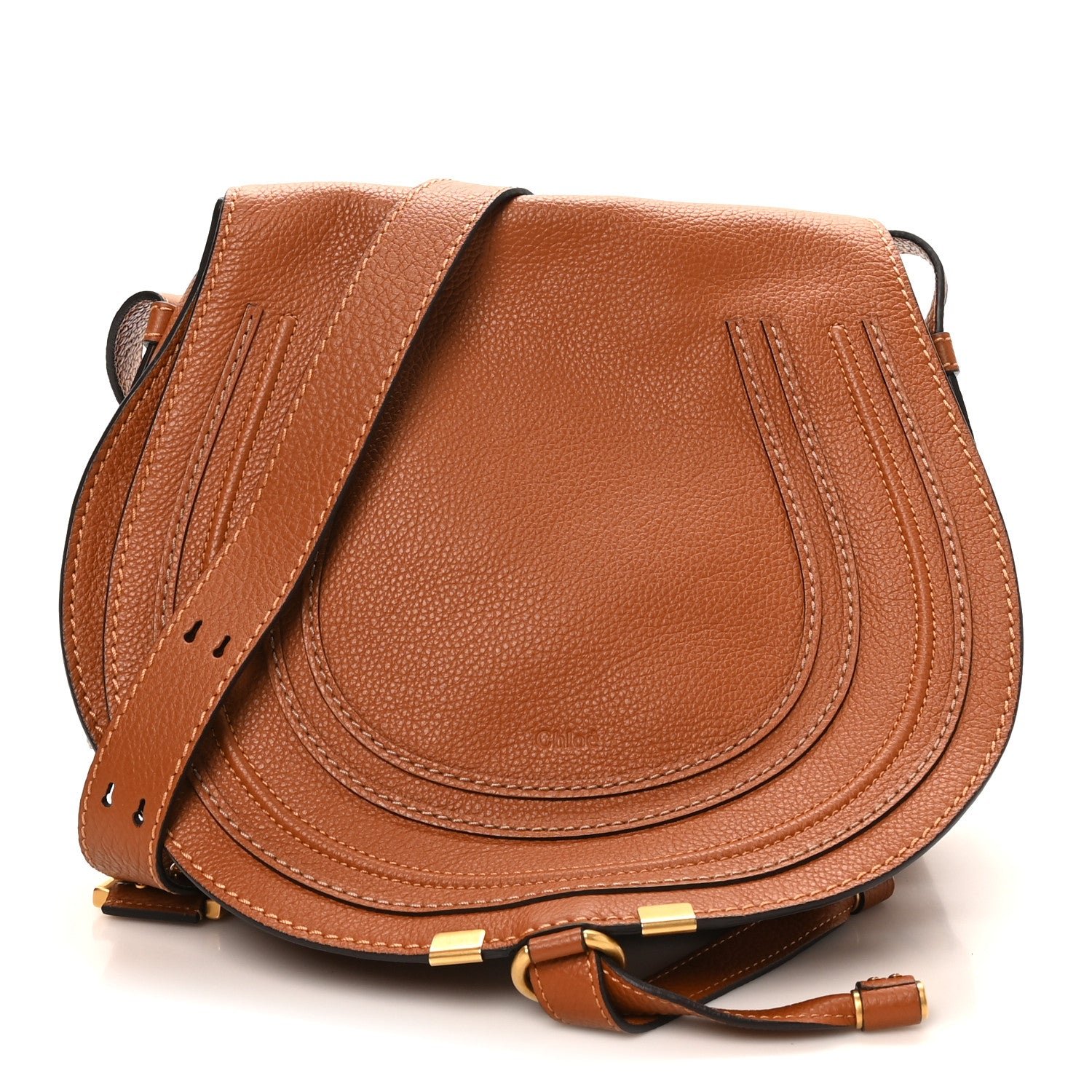Chloe Grained Calfskin Medium Marcie Saddle Bag Tan