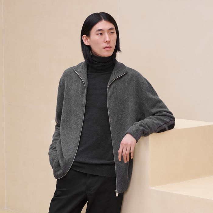 Anthracite Cashmere "Maillon Chaine d'Ancre" Full-zip Jacket