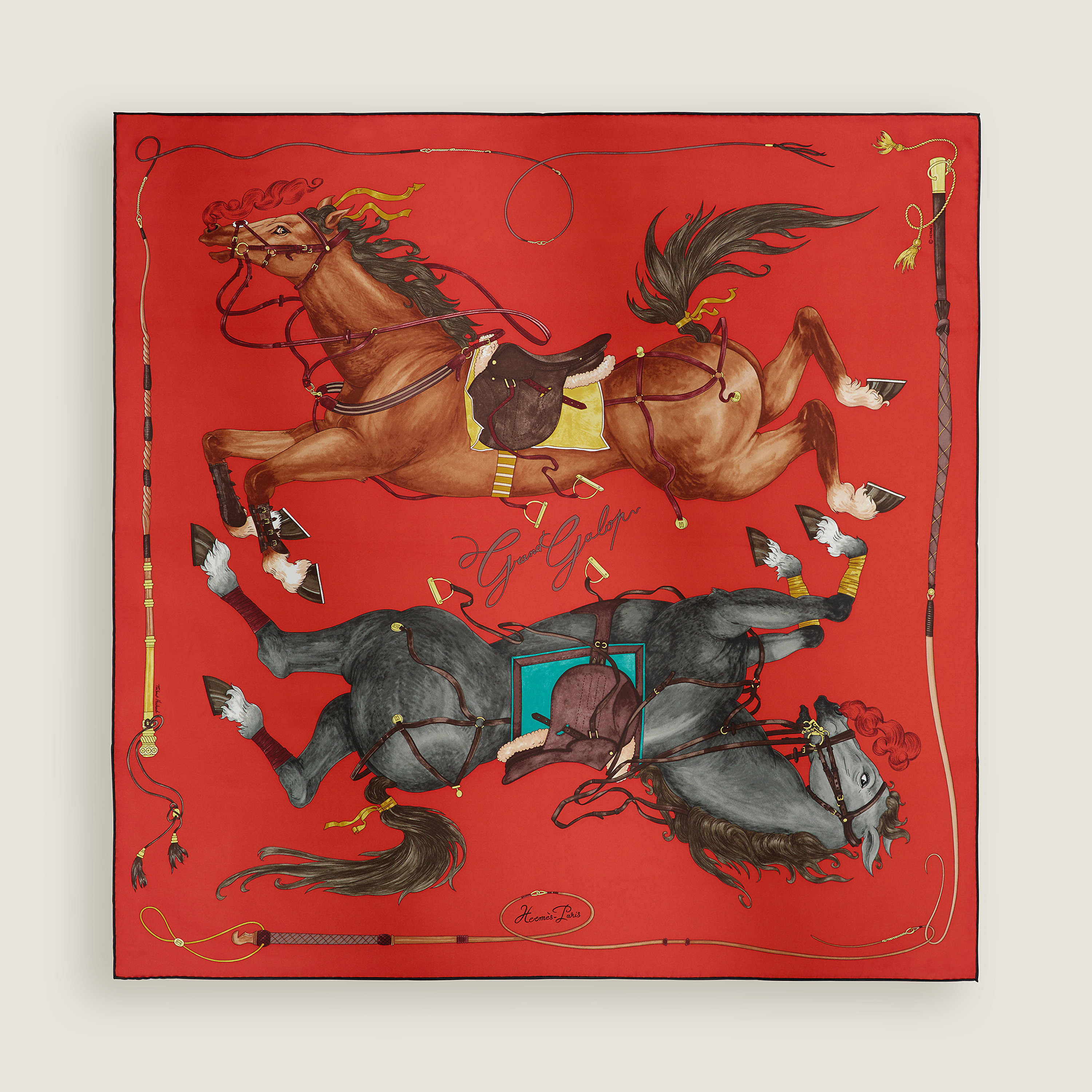 Hermès Grand Galop scarf 90 Rouge/Cuir/Sépia | BagUSeek