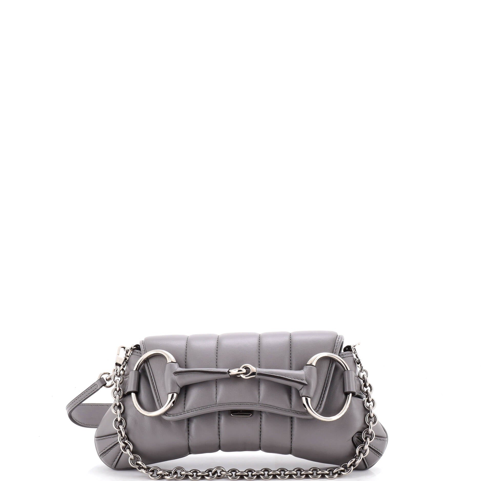 Horsebit Chain Shoulder Bag Vertical Quilted Leather Small
