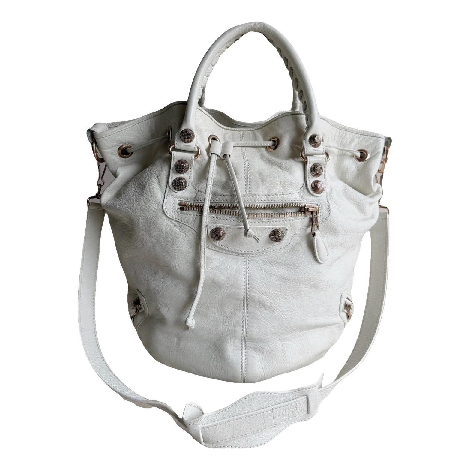 Pompon leather handbag