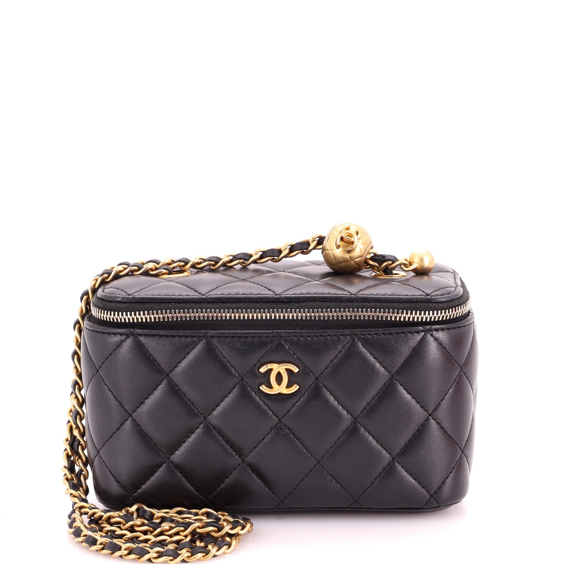 Pearl Crush Vanity Case with Chain Quilted Lambskin Small