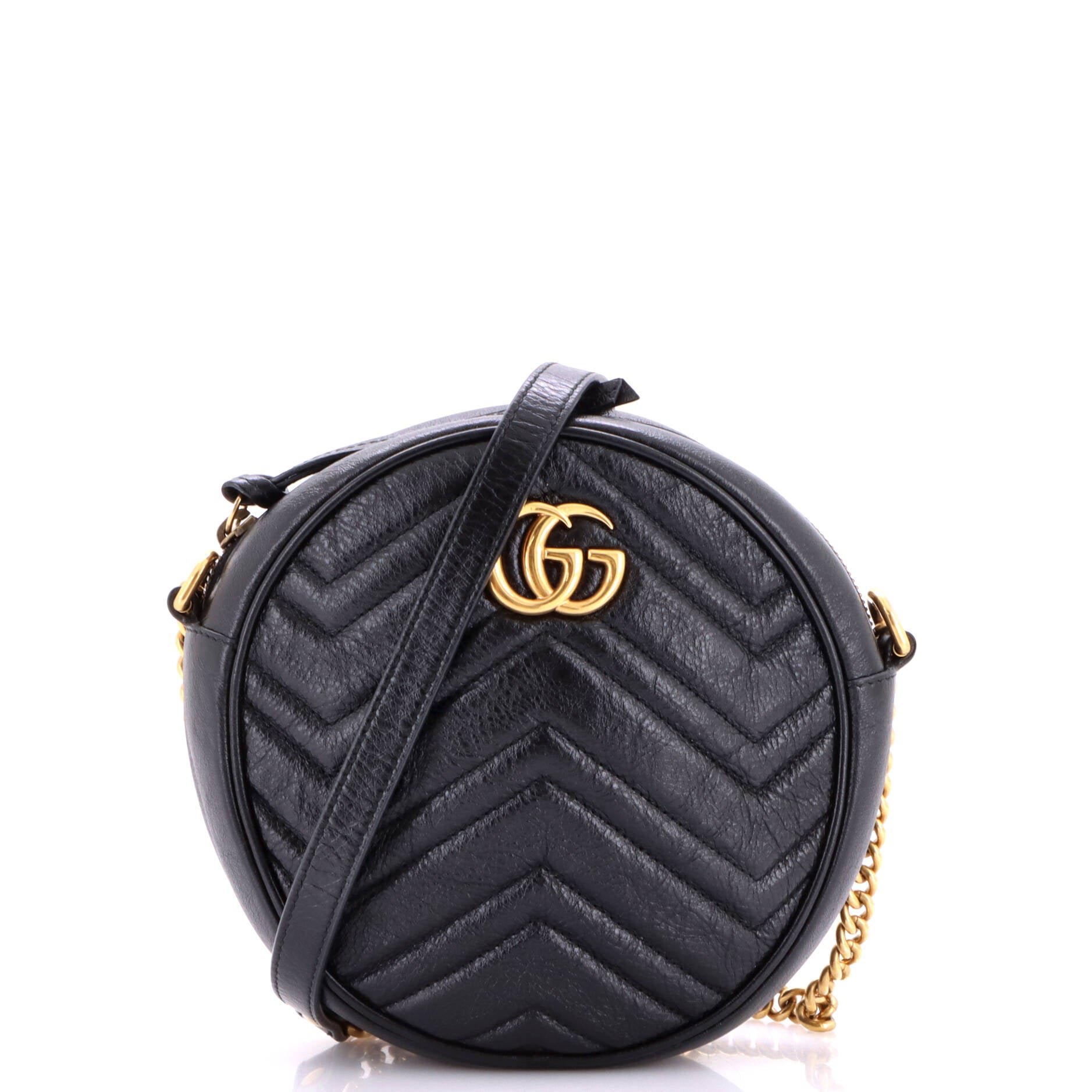 GG Marmont Round Shoulder Bag Matelasse Leather Mini