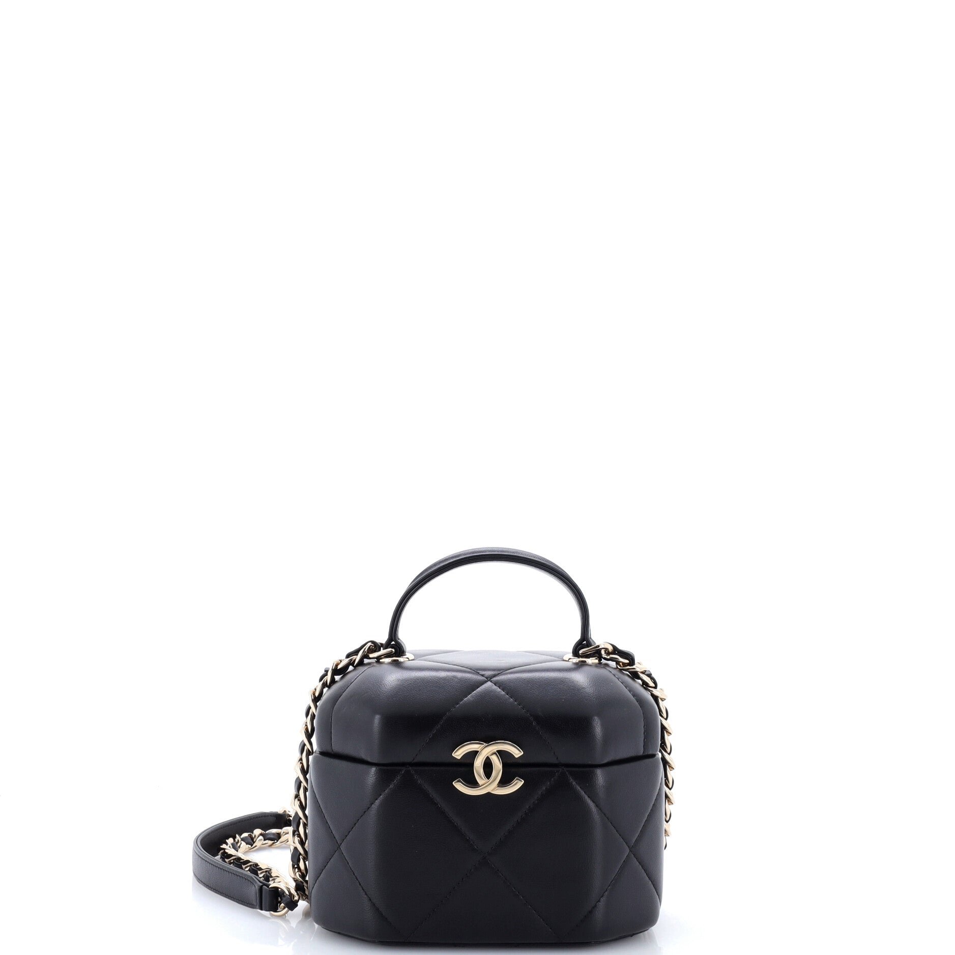 Octagon Top Handle Vanity Case Quilted Lambskin Small