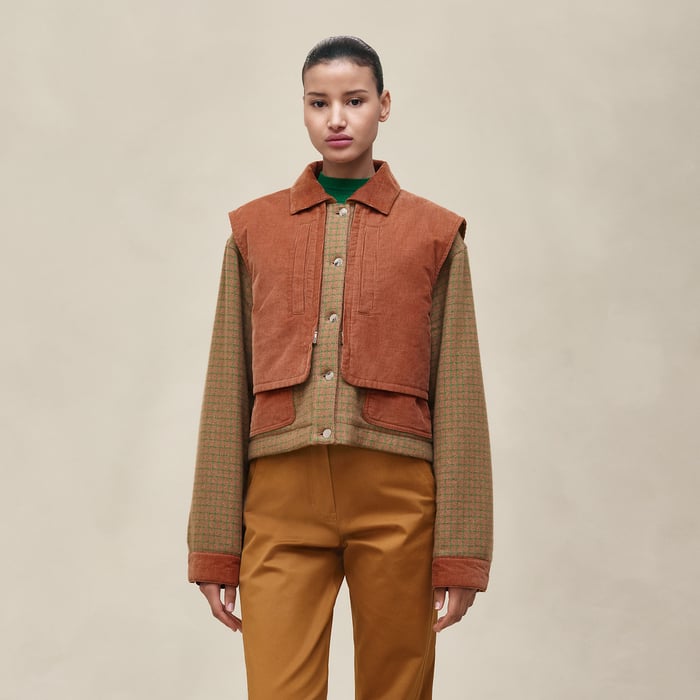 Marron Fauve Mixed Materials Modular Cashmere Jacket