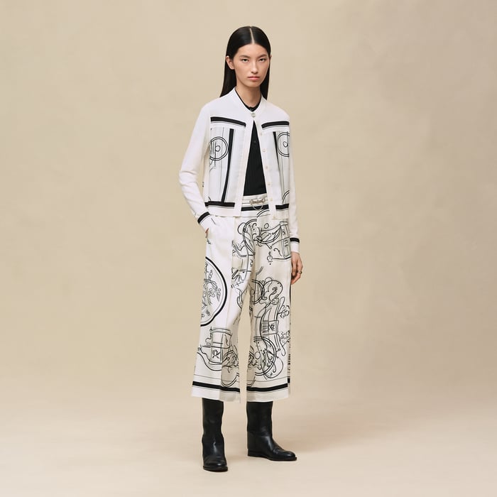 Blanc Nacre "Ex-libris a Main Levee" Long-sleeve Twillaine Cardigan