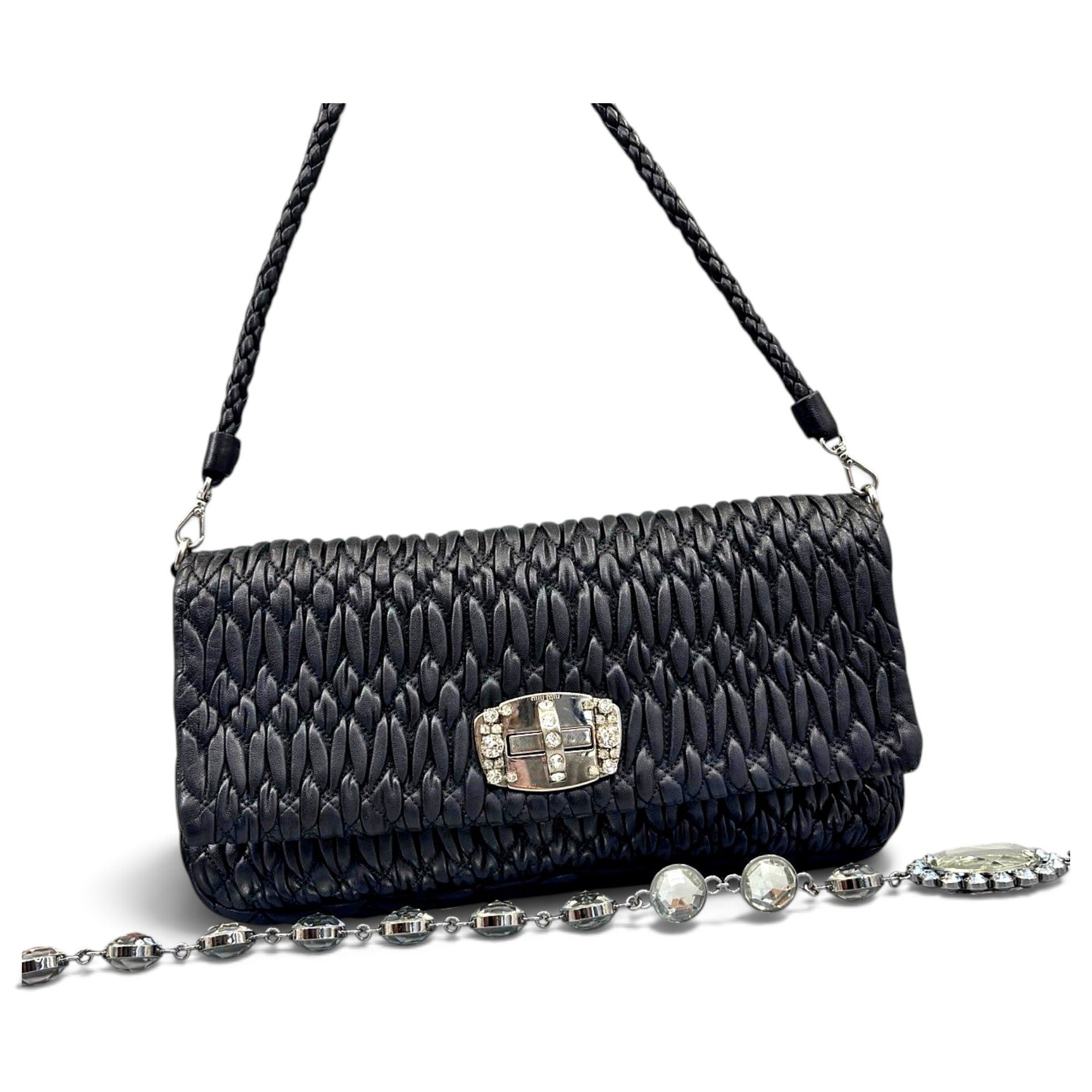 Miu Crystal leather handbag