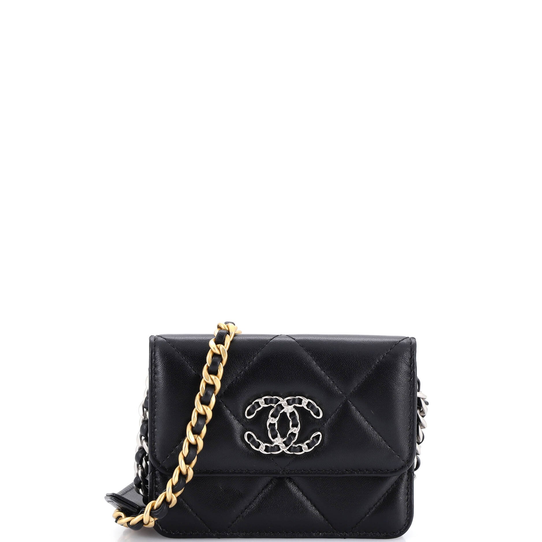 19 Card Holder on Chain Quilted Leather