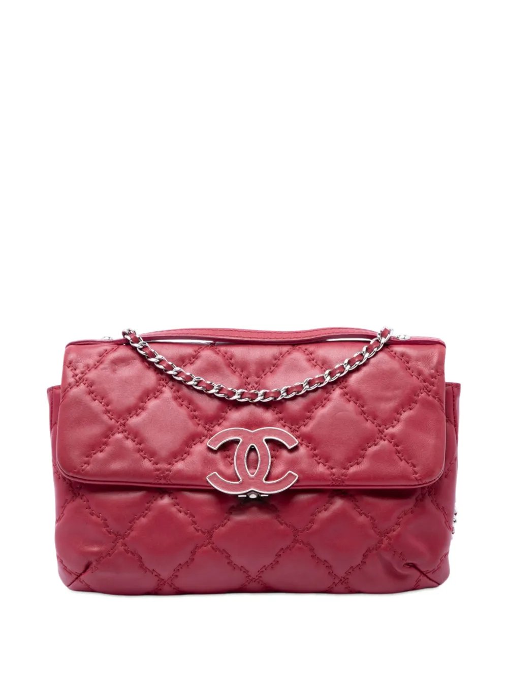 2012-2013 Quilted Calfskin Double Stitch Hamptons Clutch with Chain satchel