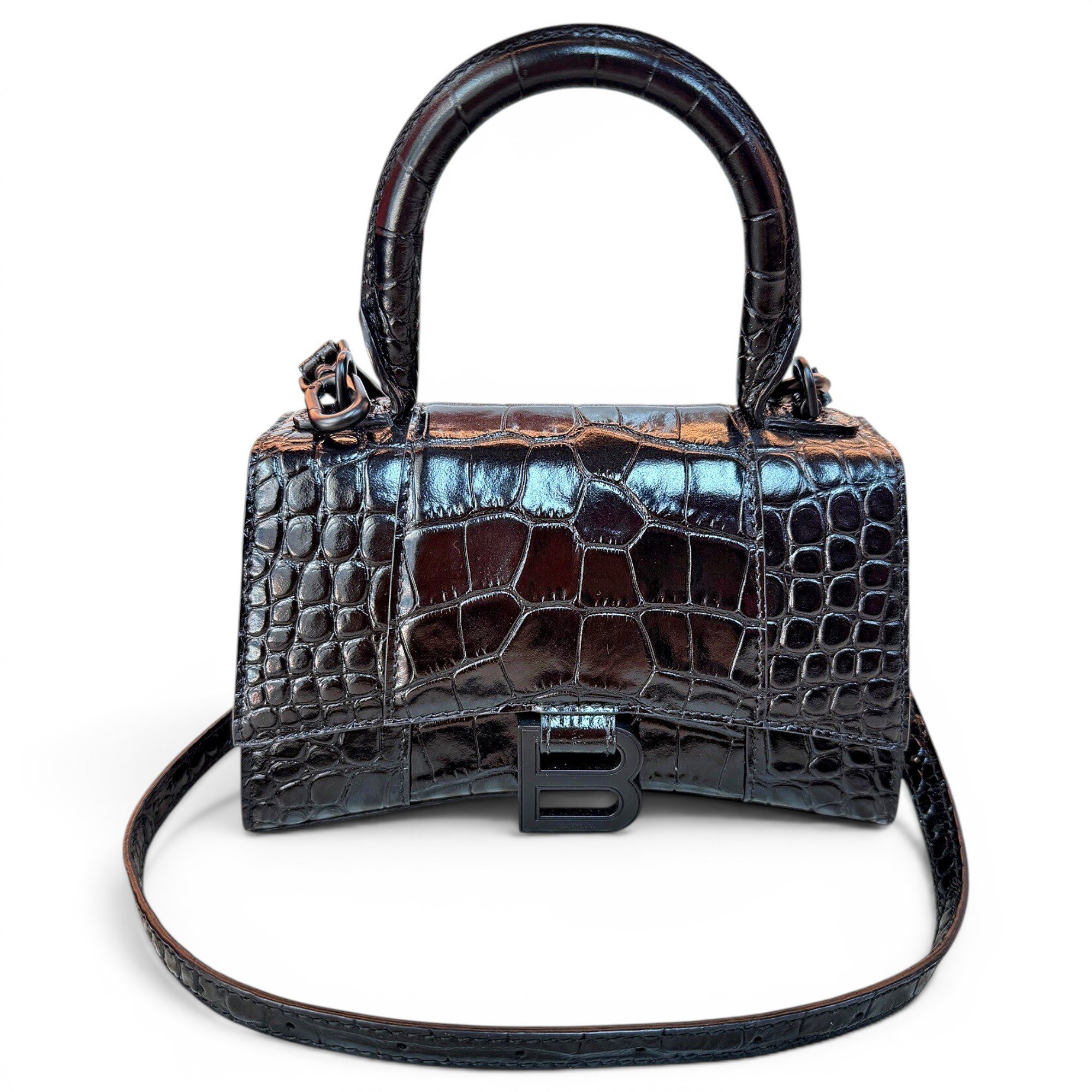 Hourglass leather handbag