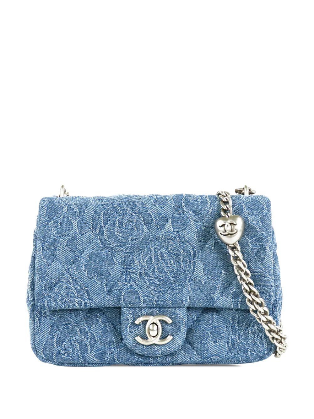 2021-2026 Mini Quilted Denim Camellia Sweetheart Flap crossbody bag