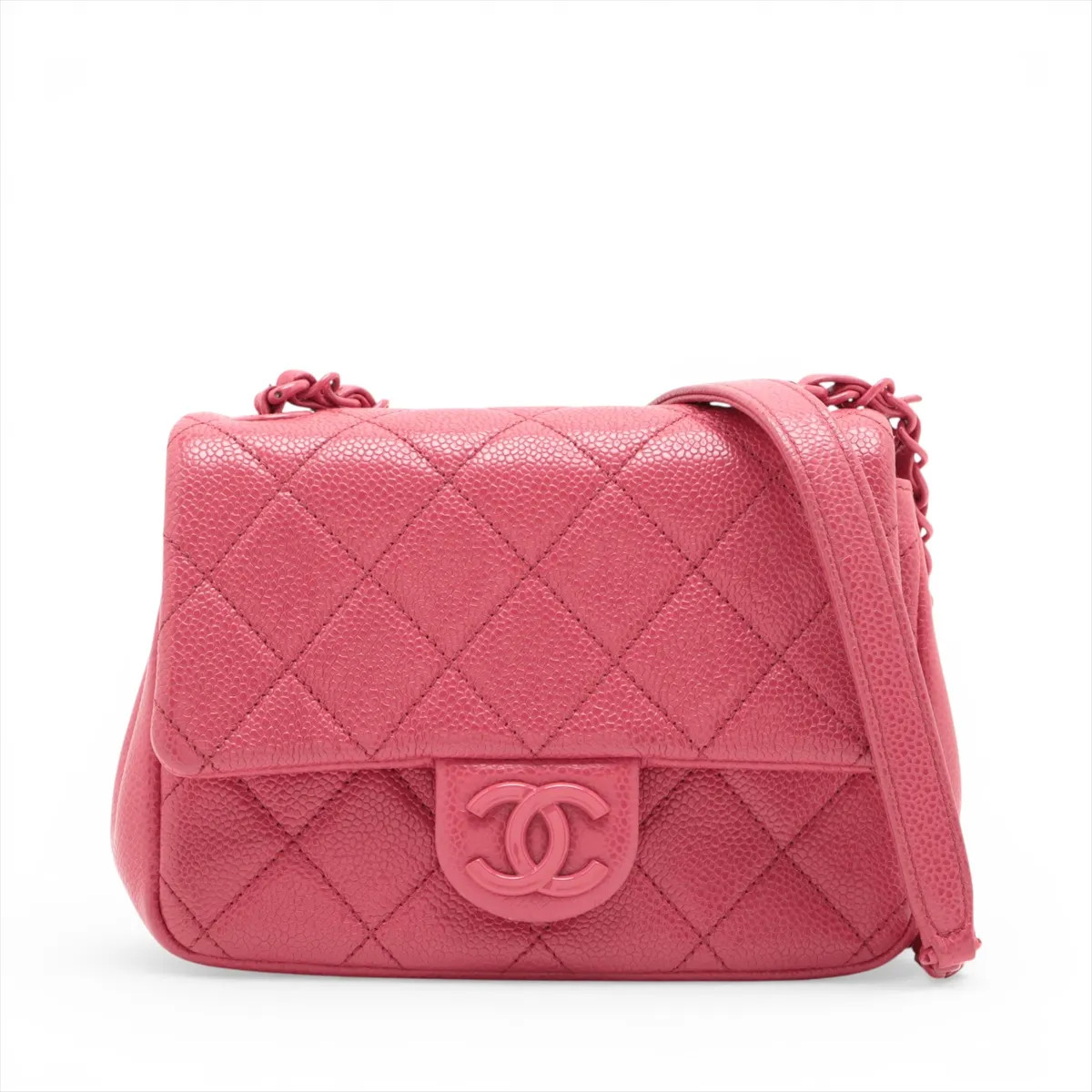 Chanel Mini Matelasse Caviar Skin Single Flap Single Chain Bag Pink Silver Metal