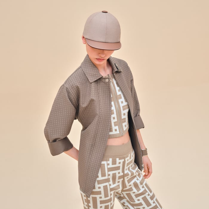 "Mosaique" Belted Short Coat