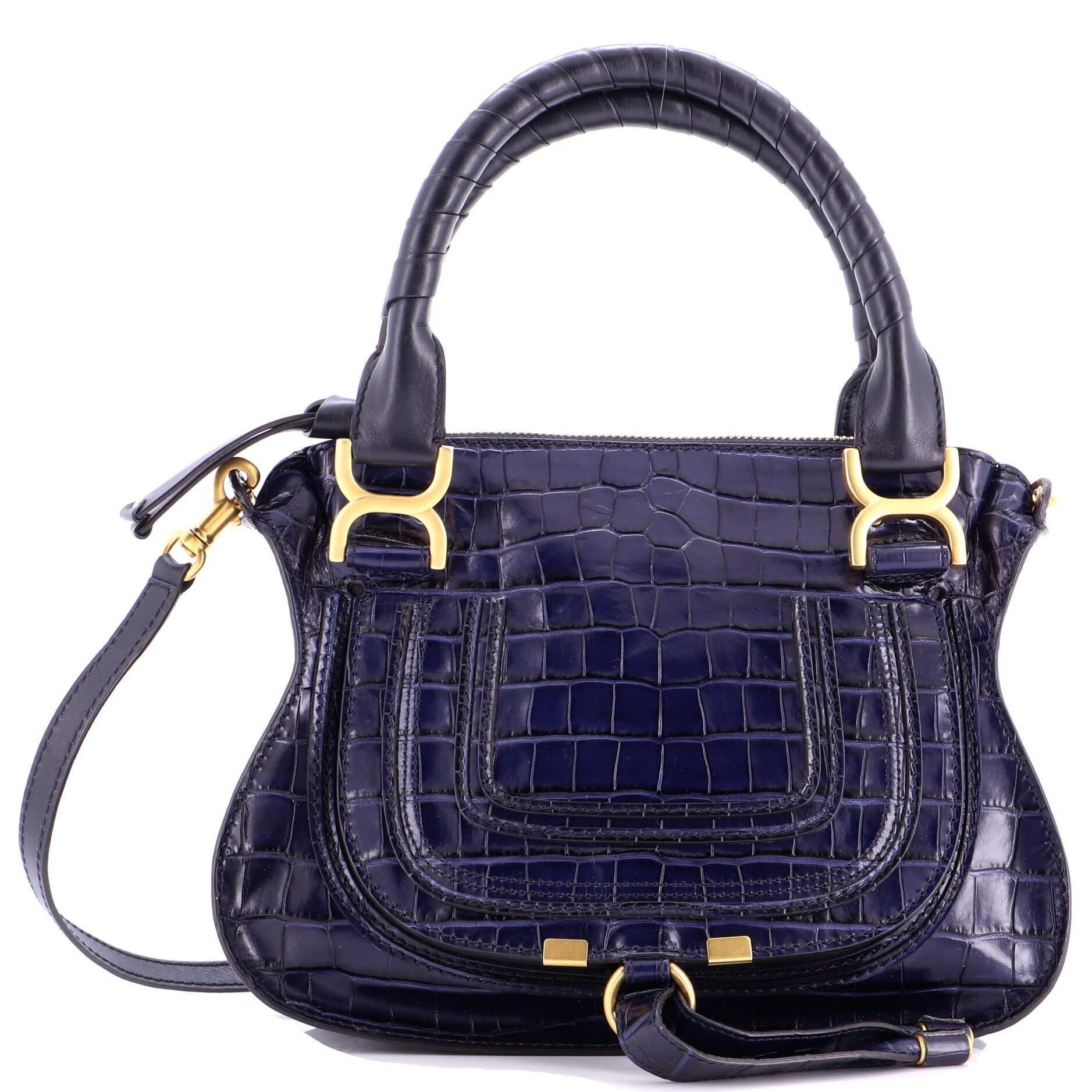 Chloe Marcie Satchel Crocodile Embossed Leather Small