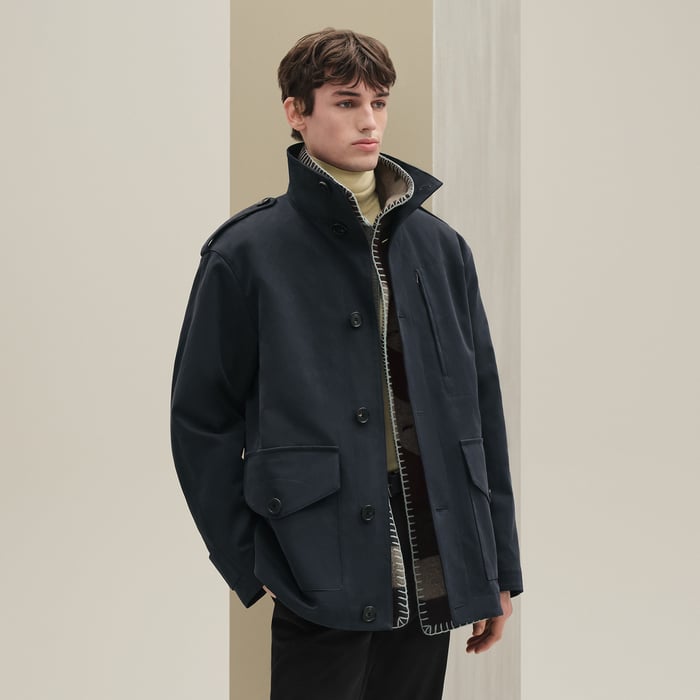 Marine Buttoned Short Parka