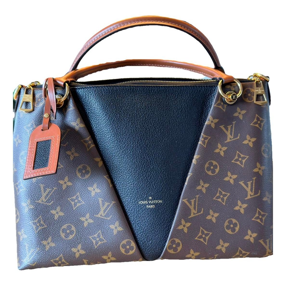 Tote V leather handbag