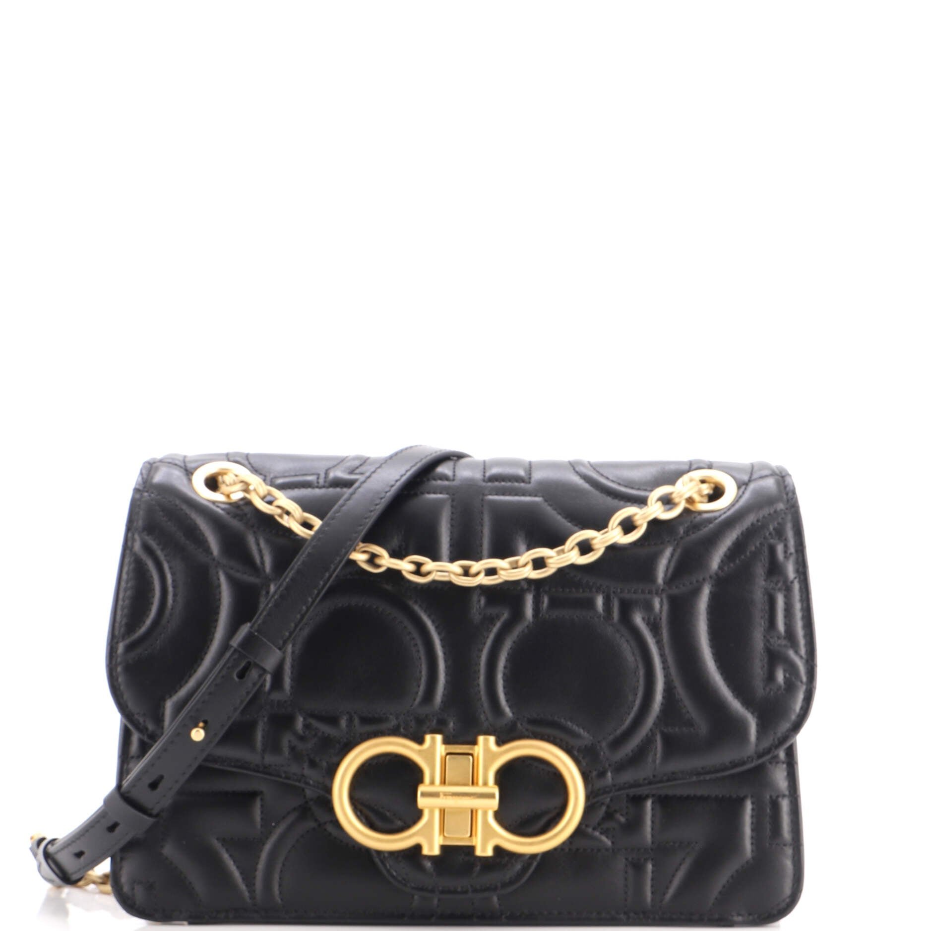 Gancini Turnlock Flap Bag Gancini Quilted Leather Medium