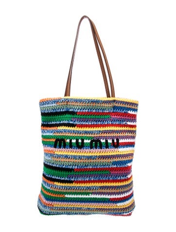 Multicolor Cotton Crochet Stripe Vertical Tote