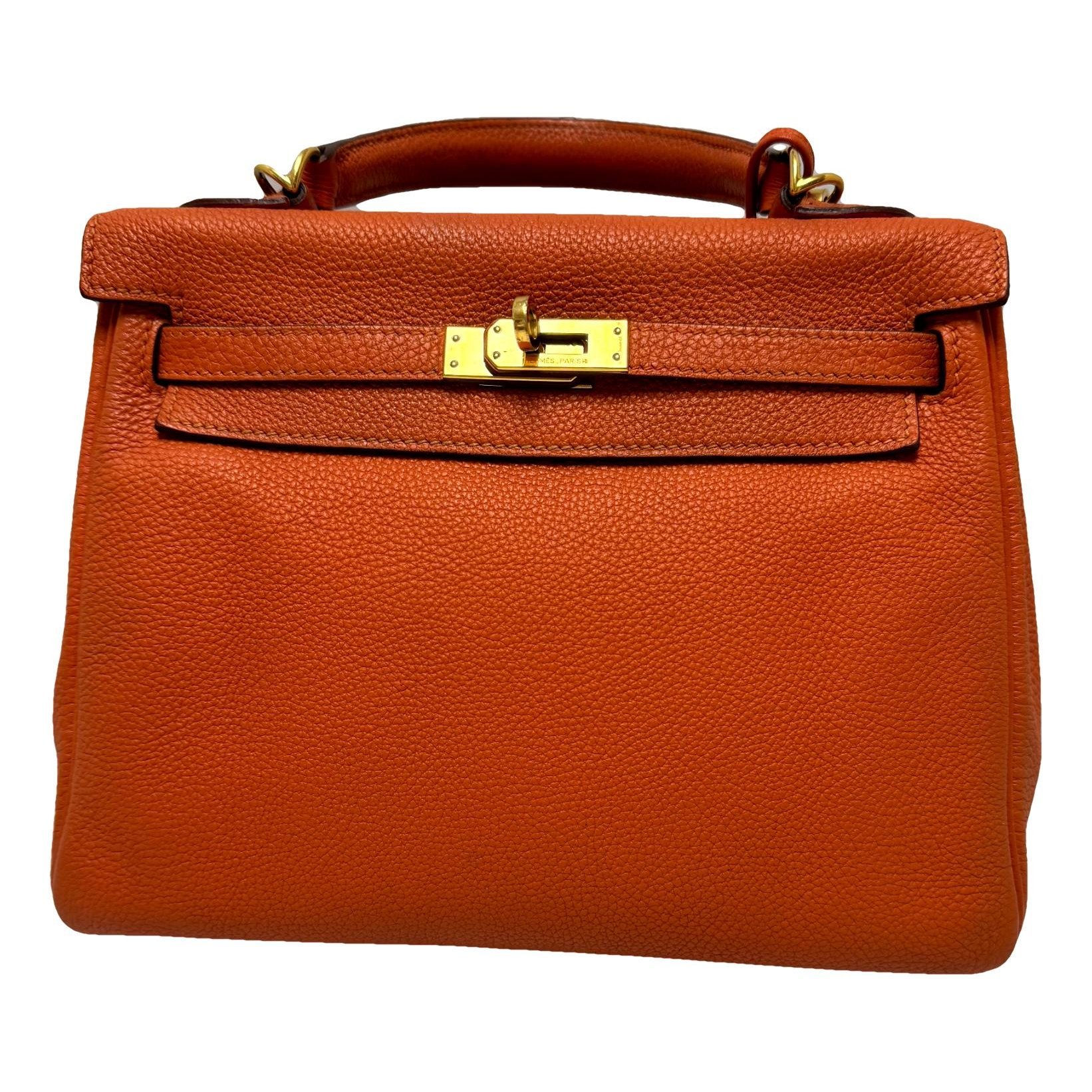 Hermes Kelly 25 Handbag Orange Togo Leather