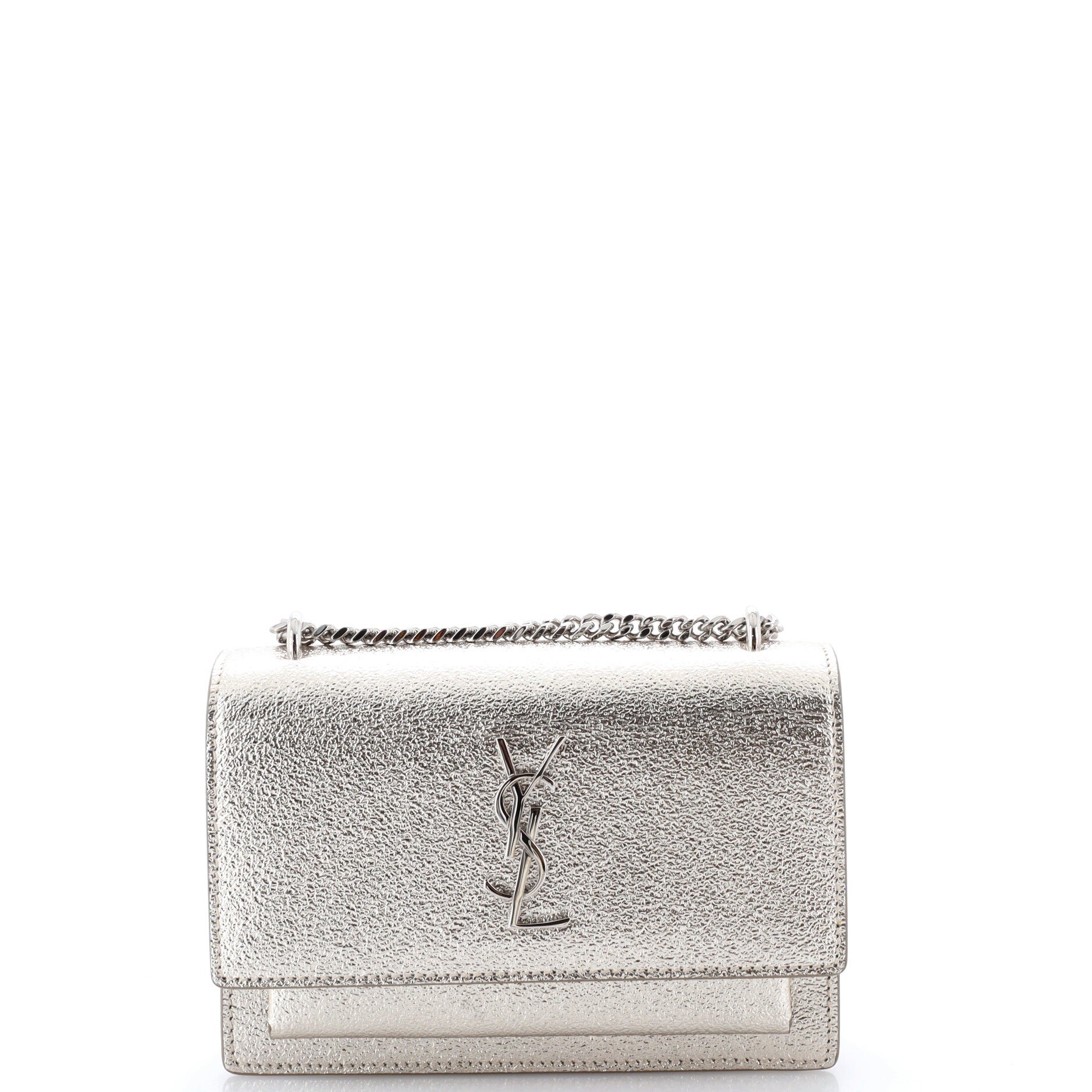 Saint Laurent Sunset Crossbody Bag Crackled Metallic Leather Small