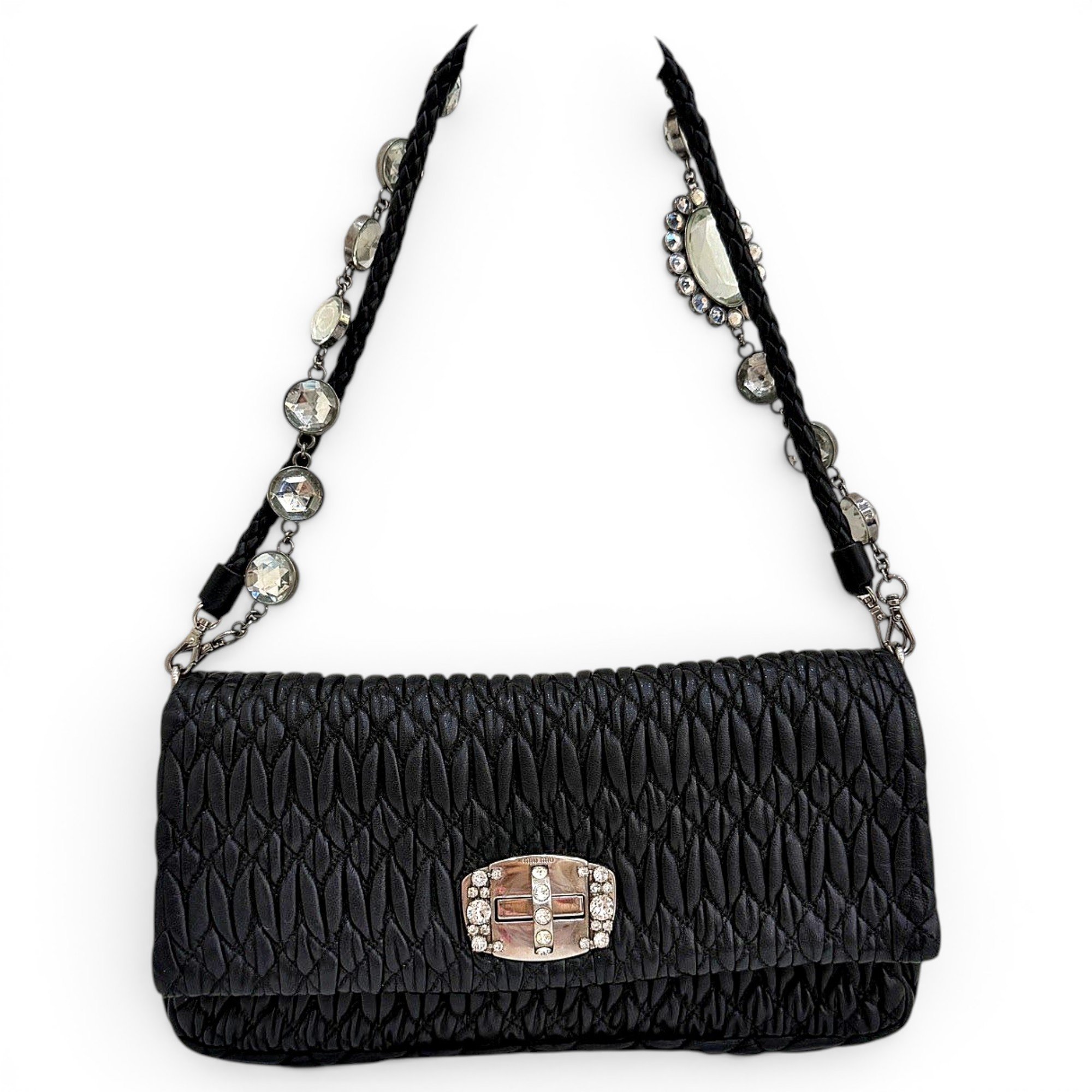Miu Crystal leather handbag