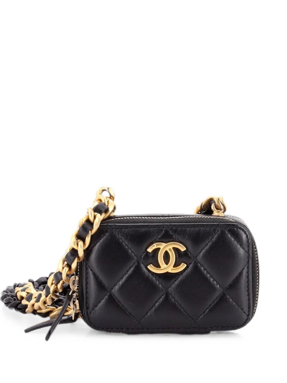 Zip Around Vanity Case with Chain Quilted Lambskin Mini crossbody bag
