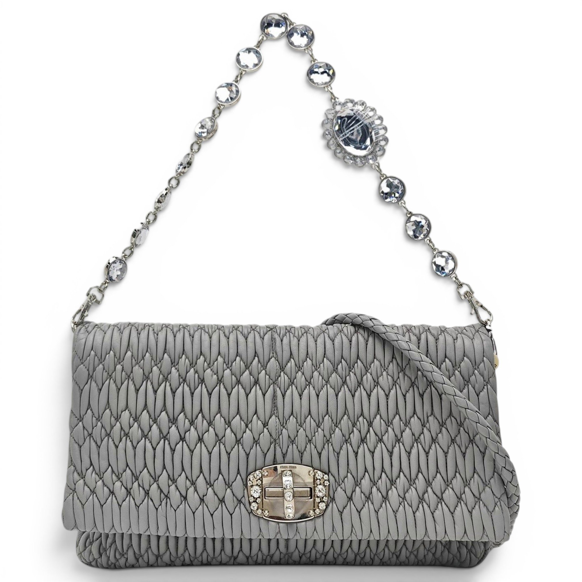 Miu Crystal leather handbag