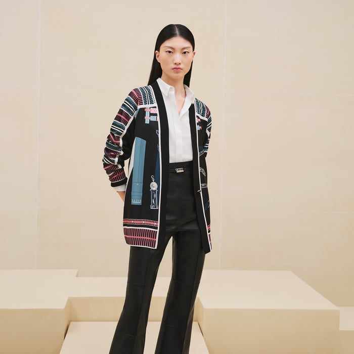 Noir "Lettres Equestres" Long-sleeve Twillaine Cardigan