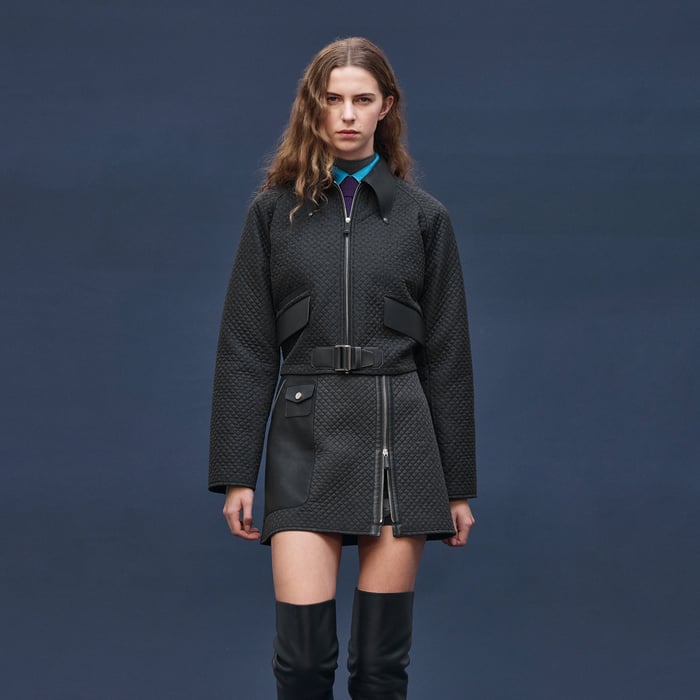 Gris Nuit "H Kelly" Mixed Leather Quilted Jacket