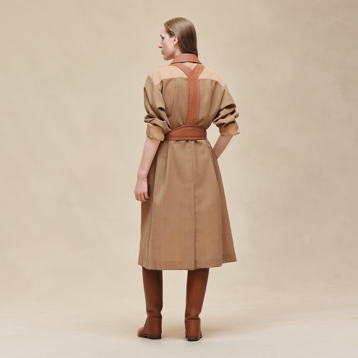 Marron Pain d'Épice Mixed Leather Trench Coat