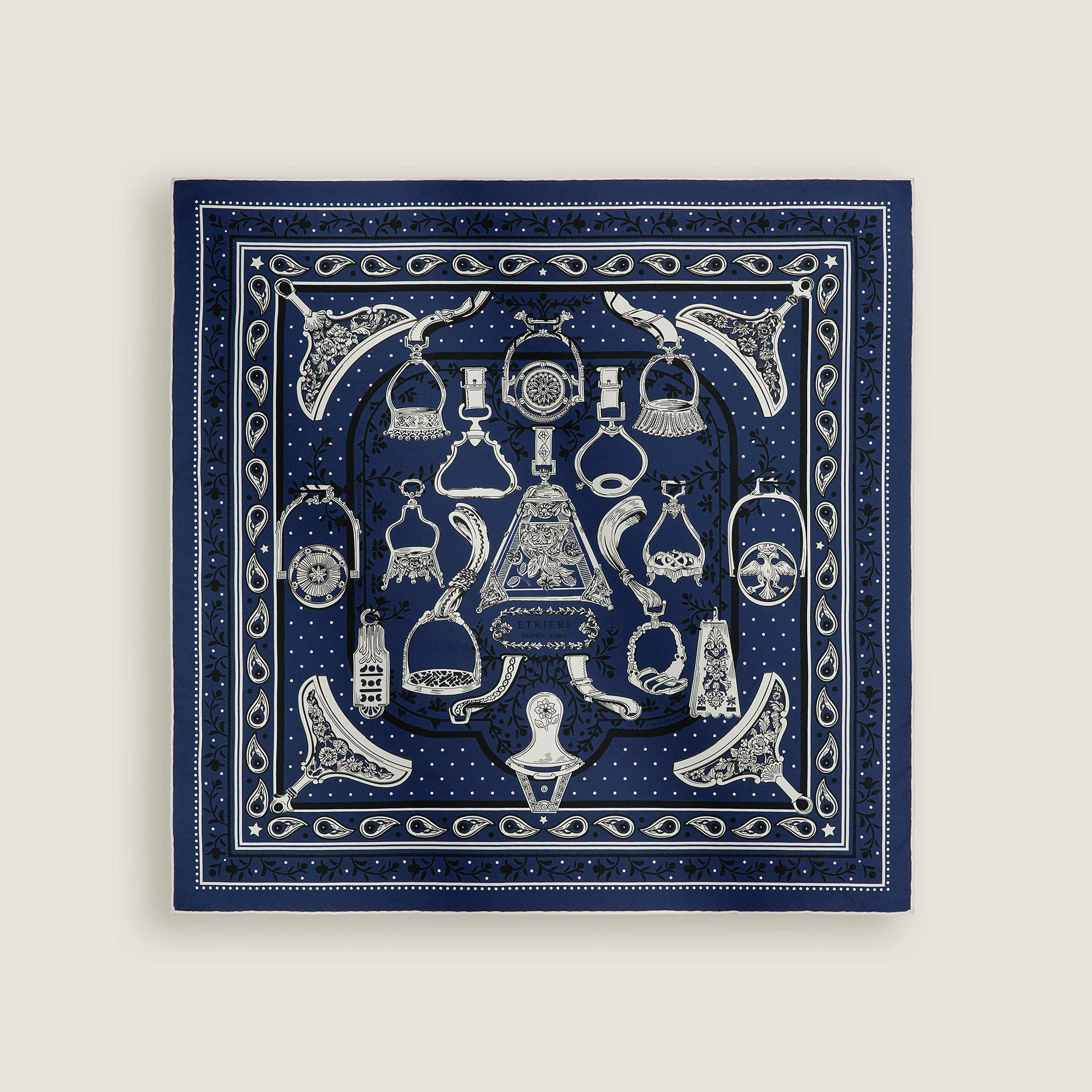 Hermès Etriers Remix bandana 55 Marine/Blanc/Noir | BagUSeek