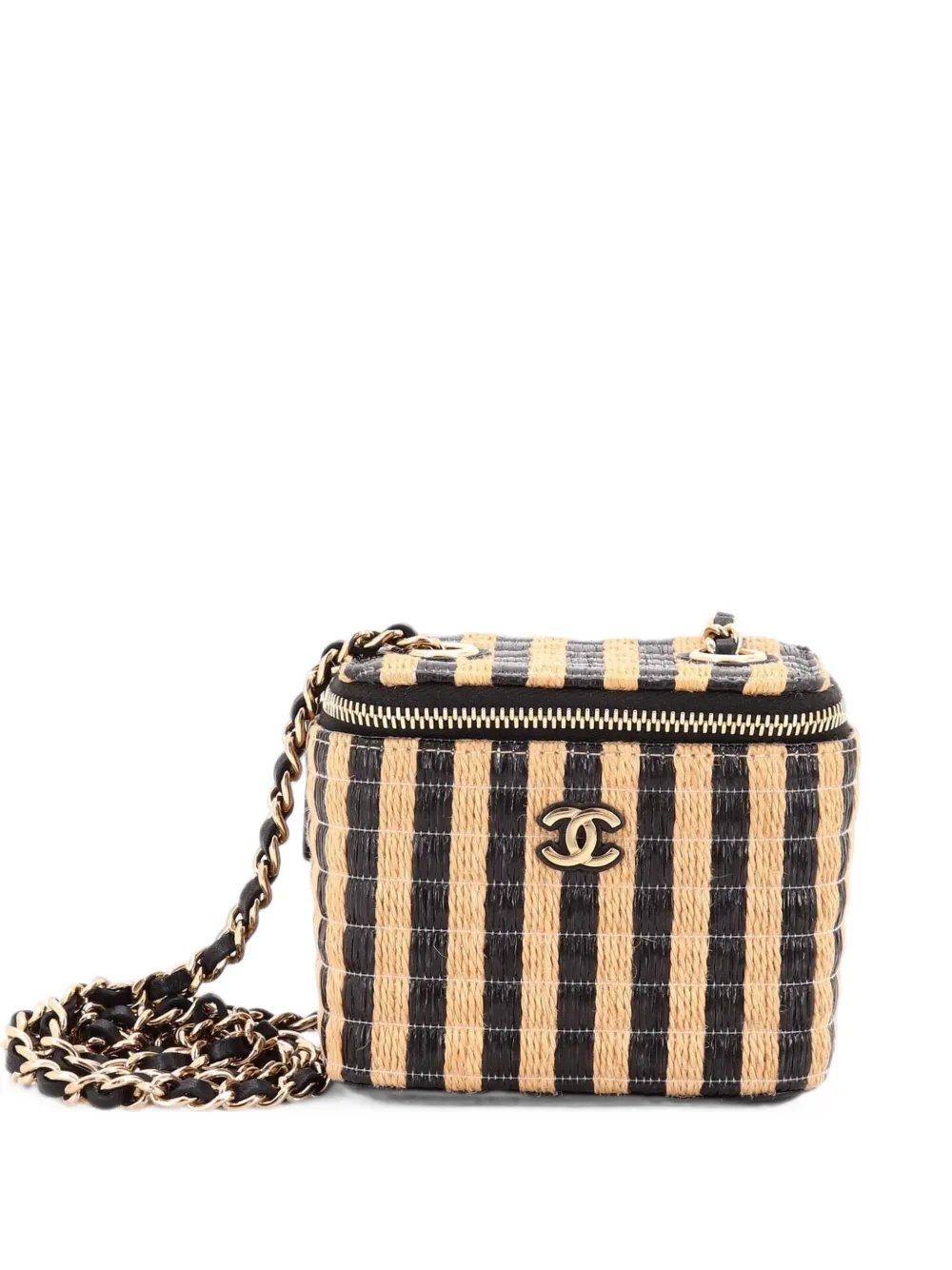 Chanel Classic Vanity Case with Chain Striped Raffia and Jute Mini crossbody bag