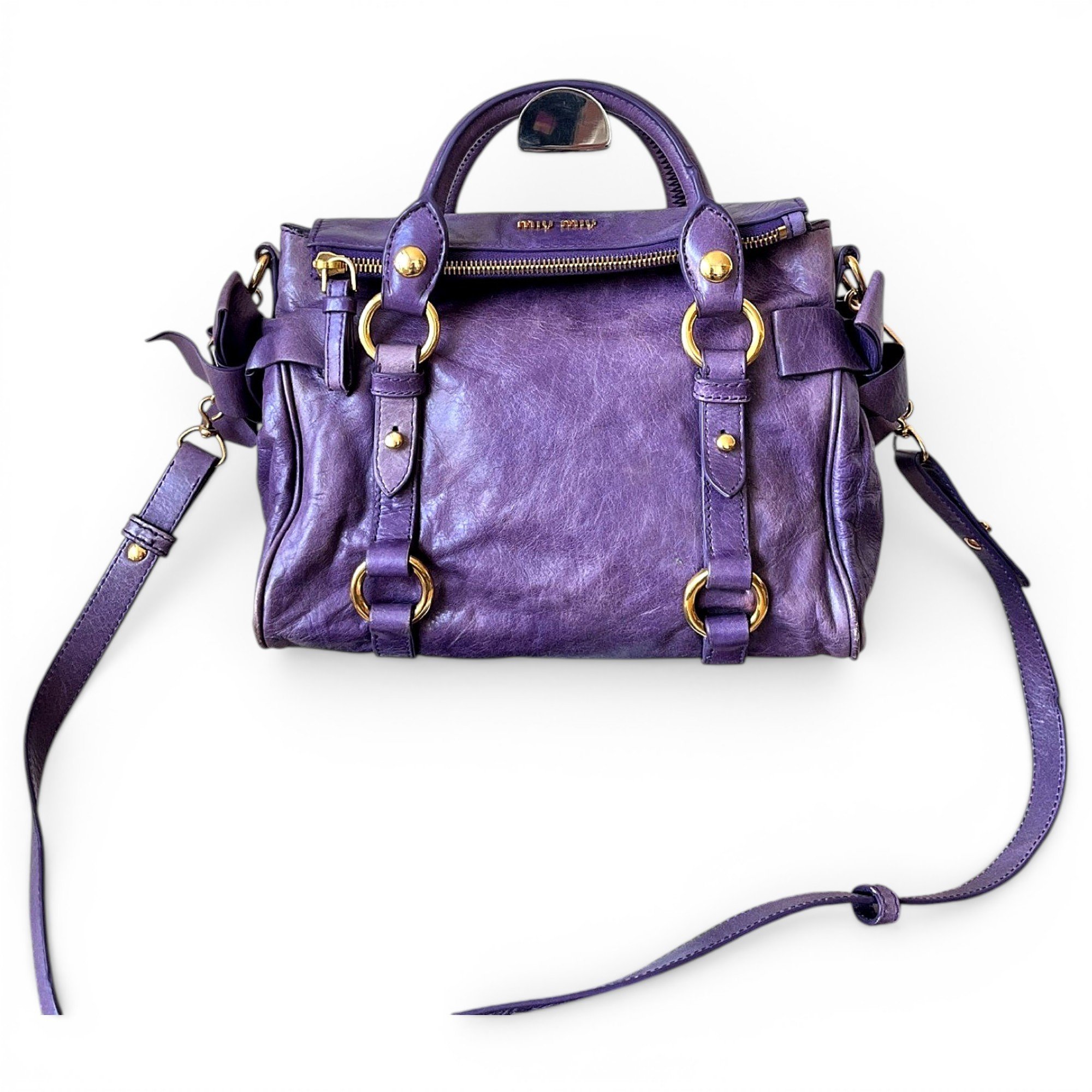 Bow bag leather handbag