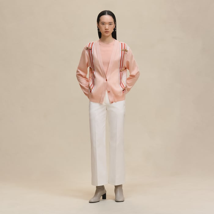 Orange Lava "Coloriages De Jour" Short Long-sleeve Twillaine Cardigan