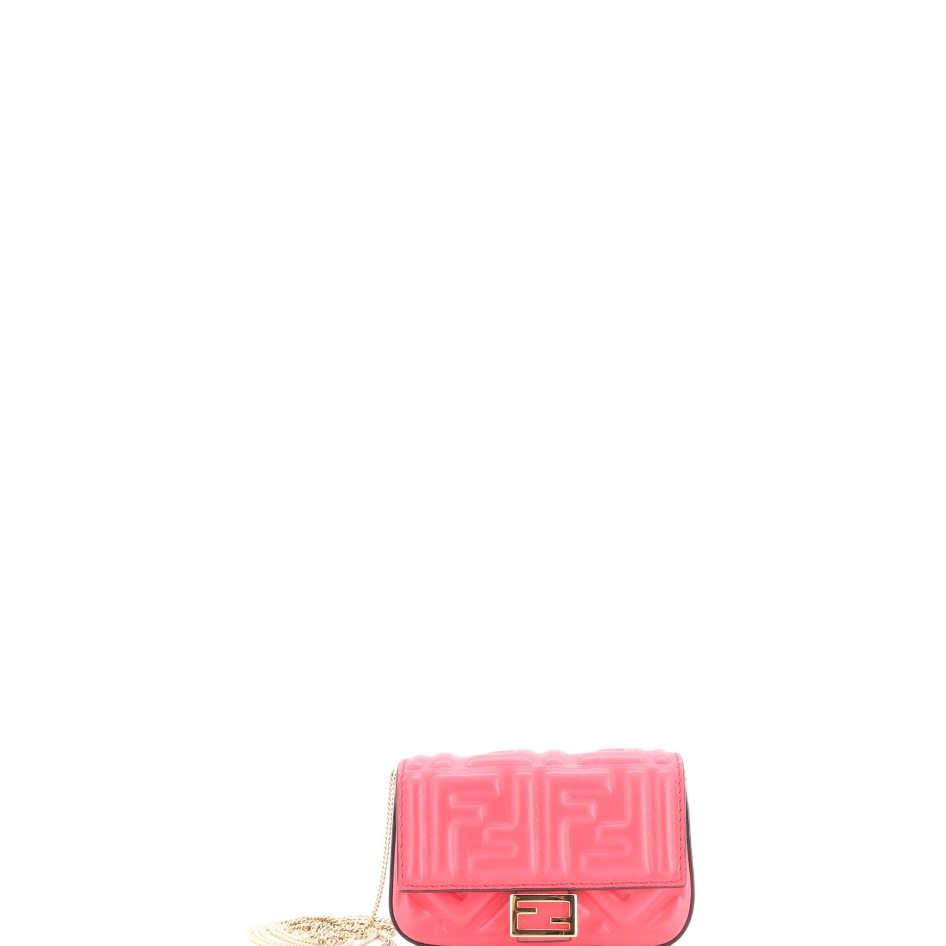 Chain Baguette Charm Bag Zucca Embossed Leather Nano