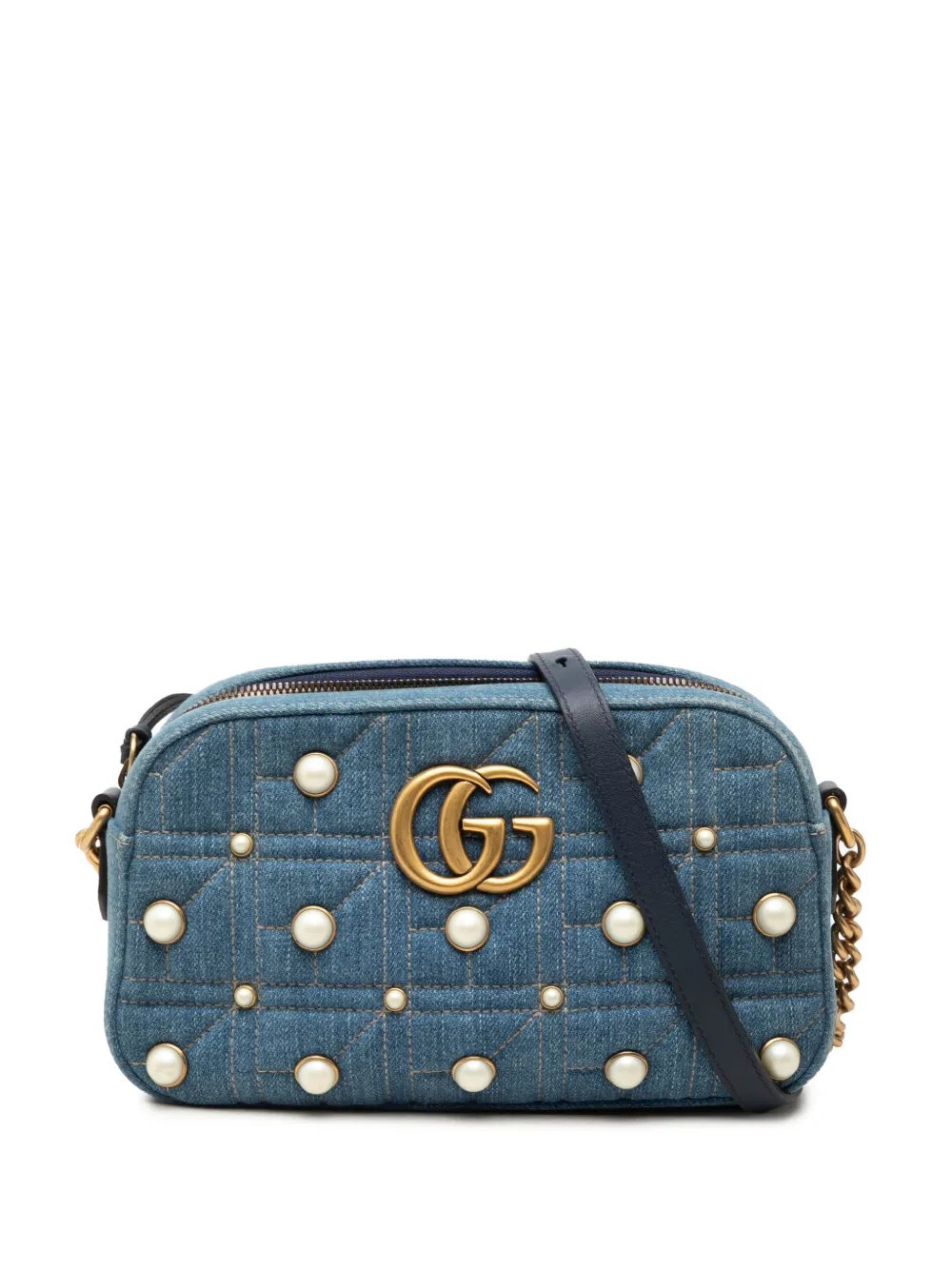 2016-2026 Small GG Marmont Pearl Studded Denim crossbody bag