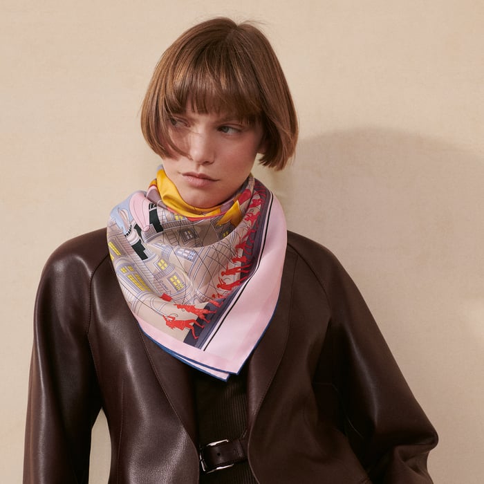 Hermès Hermès Parade scarf 90 Bleu Ciel/Rose/Jaune d'Or | BagUSeek