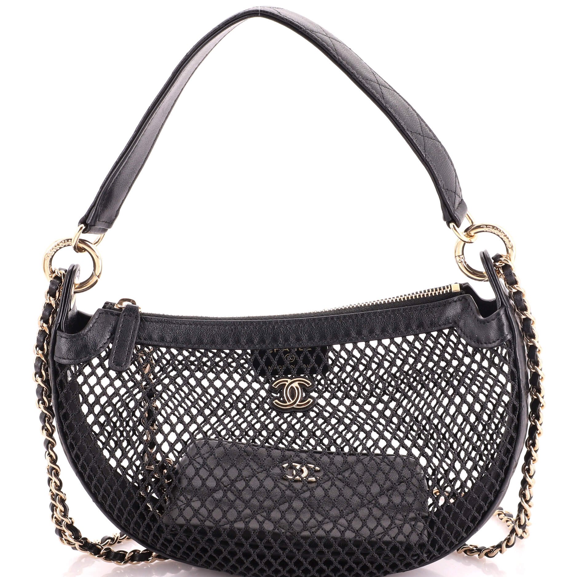 Half Moon Clutch with Chain Mesh with Quilted Lambskin
